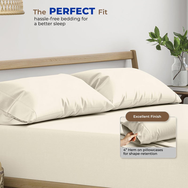 THREAD SPREAD 100% Egyptian Cotton Pillow Cases King - 1000 Thread Count Pillow Cases King Size Set of 2, Soft Cooling & Breathable Extra Long Staple Sateen Weave Cotton Pillow Covers for Bed - Ivory - Image 4